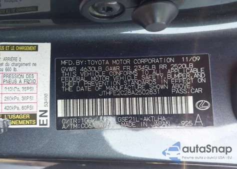 2010 Lexus Is 350C from USA, damaged, VIN JTHFE2C28A2502831